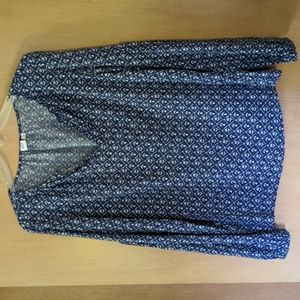 Gap Boho Style Long Sleeve Navy & White Floral Pullover Blouse